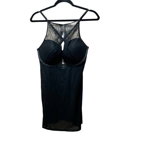 Auden Intimates Black Lace Sheer Babydoll Chemise Slip Size Large - Picture 1 of 9
